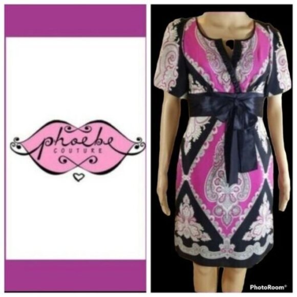 PHOEBE COUTURE Asian Inspired pattern silk cocktail dress - Picture 1 of 6